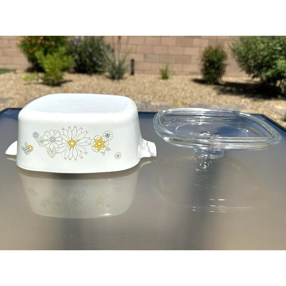 Corning Ware Floral Bouquet A 1 1/2 B 1.5 Q Casserole Dish Glass Lid Vintage 70s